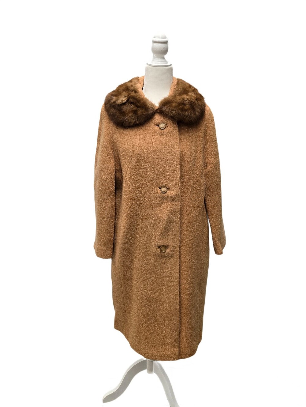 Vintage 1950s -60s Bouclé Overcoat with Mink Collar